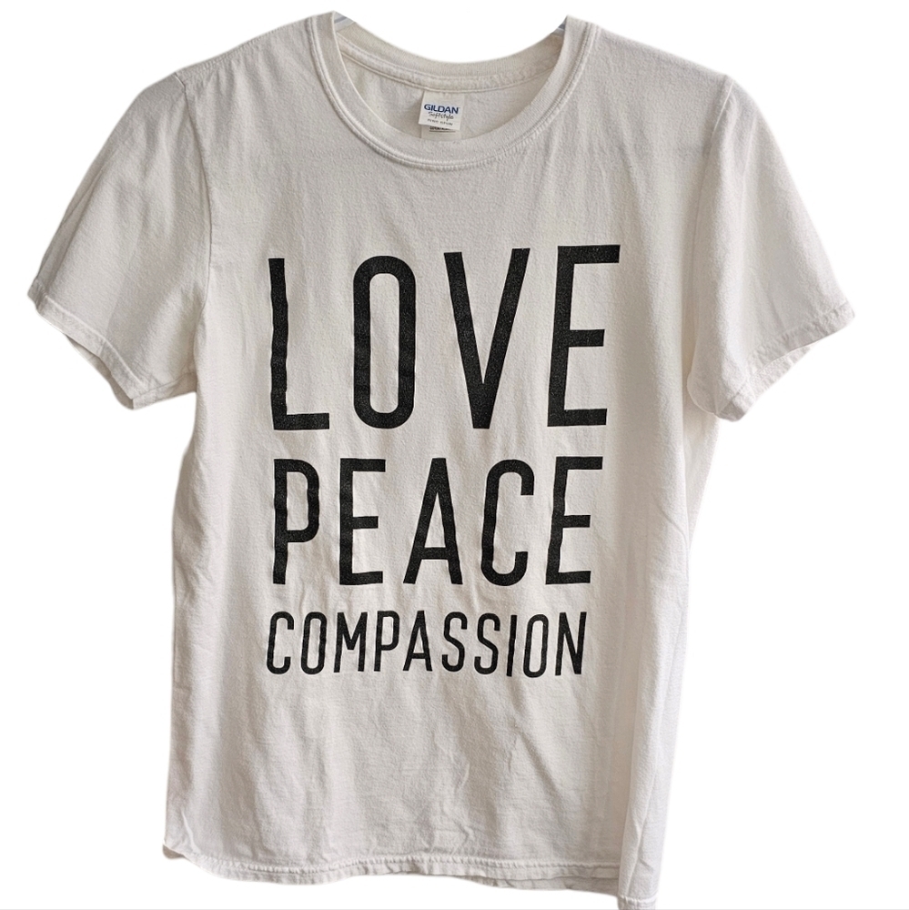 Peace Love Compassion White Cotton T-shirt women's size small